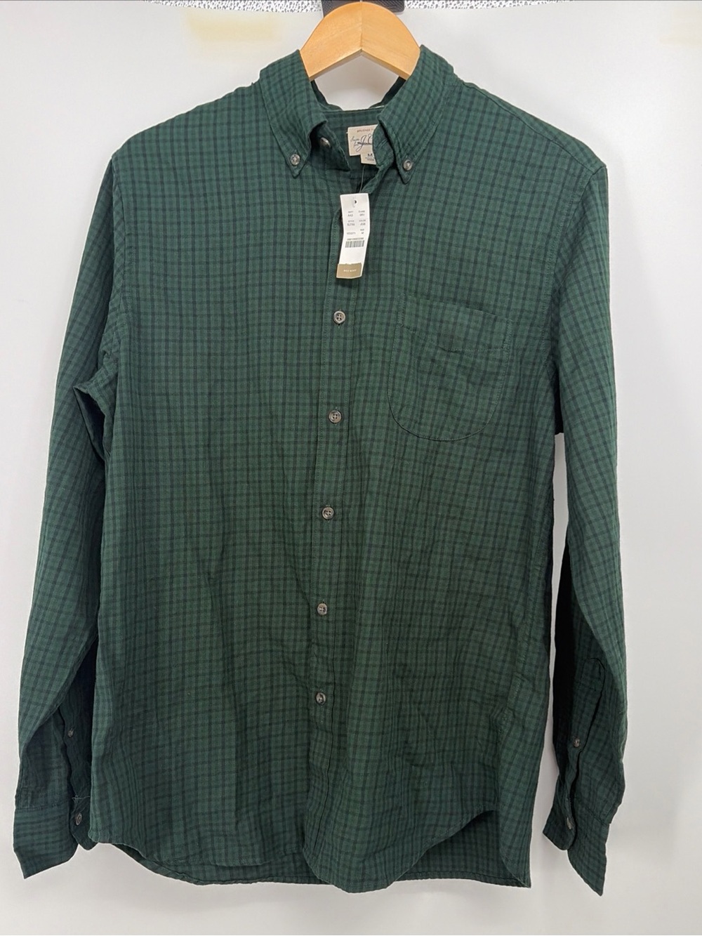 J.Crew Mens Slim Fit Brushed Twill Plaid Button Down Shirt Green Navy Sz M